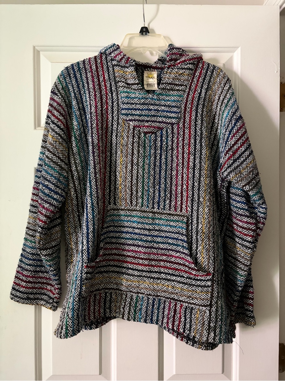 Bohemian Striped V-Neck Hooded Sweater - Multicolor